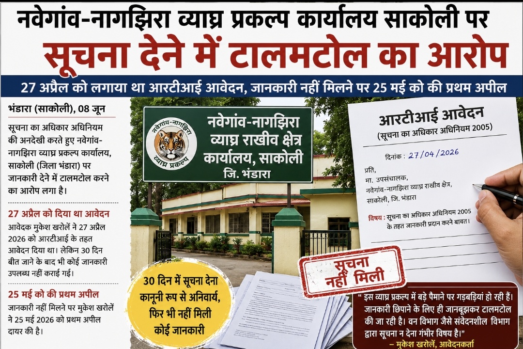 नवेगांव-नागझिरा टाइगर रिजर्व कार्यालय साकोली पर सूचना देने में टालमटोल का आरोप